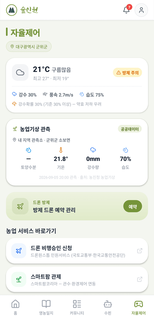 자율제어 — 농업기상 관측과 방제 적합도 판정